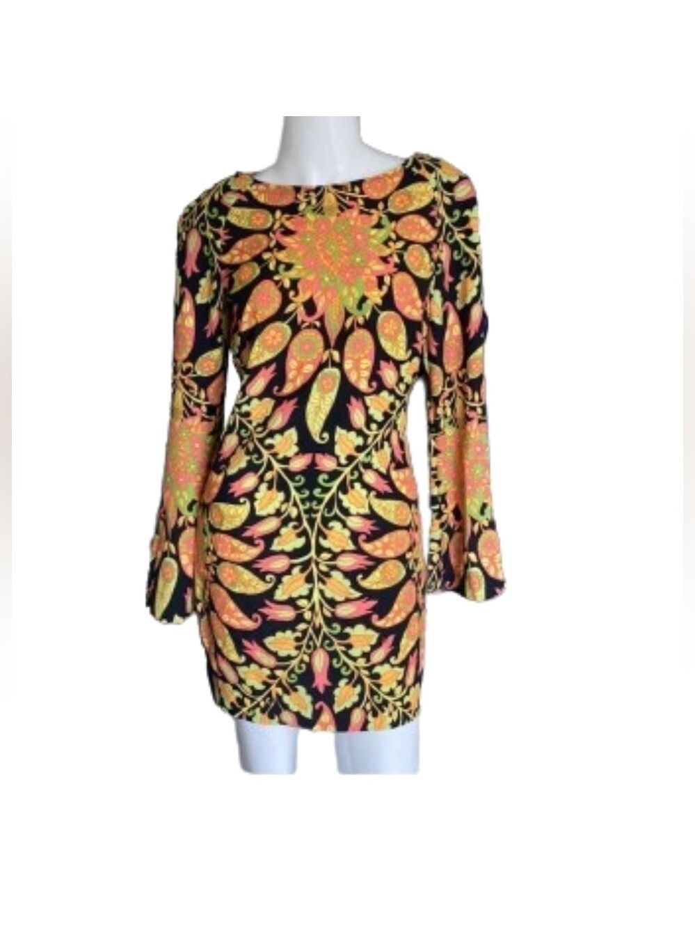Zara long sleeves mini multicolor neon print dress size xsmall